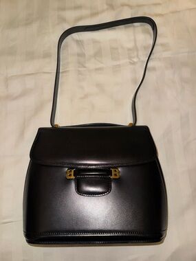 Vintage Bally black BB box Leather Shoulder Bag- Gold Hardware w/ SAMORGA Insert